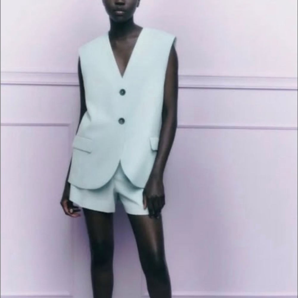 Zara Light Blue Vest and Shorts Ensemble